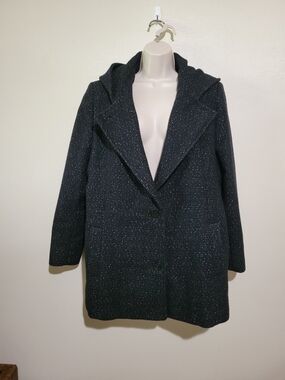 Wool-Blend Black Hooded Pea Coat